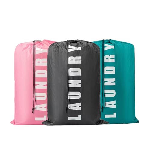 3PCS Sac à Linge Sale Voyage, Grand Sac à Linge Sale en Tissu, Sac Portable pour Vêtement avec Cordon de Serrage, Sacoche à Linge Pliable pour Maison...