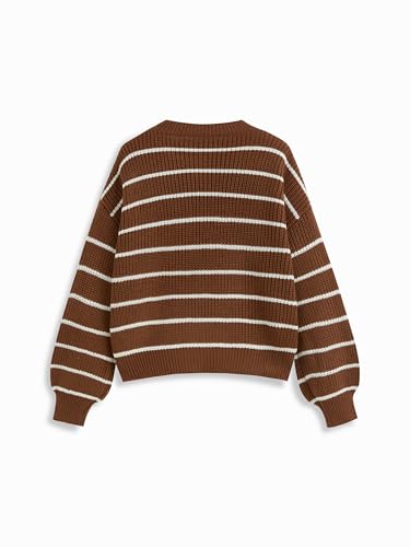 Image of CIDER Women's Cropped Striped Sweater Long Sleeve Crew Neck Trendy Pullover Tops