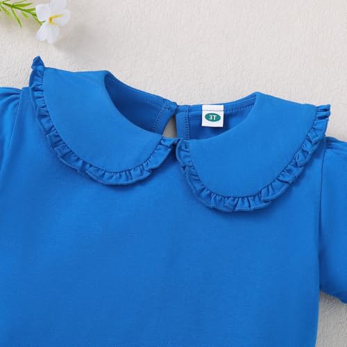 Image of Magic Park 12M-14Y Toddler Short Sleeve T-Shirt Girls Ruffle Blouse Kids Solid Color Tee Casual Tops Holiday Clothes