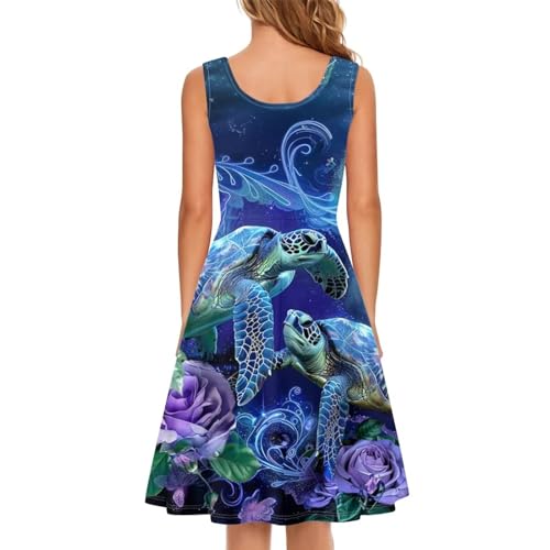 Image of TOADDITDO Women's Sleeveless O Neck Beach A-Line Party Coctail Tank Dresses Flared Sundress