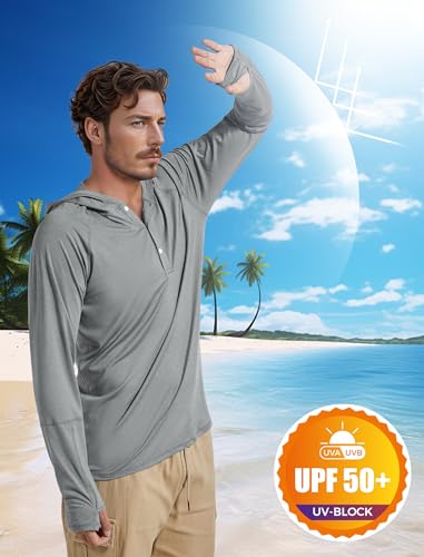 Men's UPF 50+ Sun Protection Hoodie Fishing Shirts Long Sleeve Rash Guard SPF UV Shirt with Thumbhole2