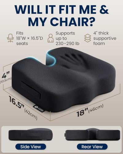 Image of 5 STARS UNITED Seat Cushion - Memory Foam Chair Cushion for Tailbone Pain Relief - Ergonomic Support for Coccyx, Sciatica & Butt - Office, Desk & Gaming Chair, Car Seat, Wheelchair, Airplane, Black