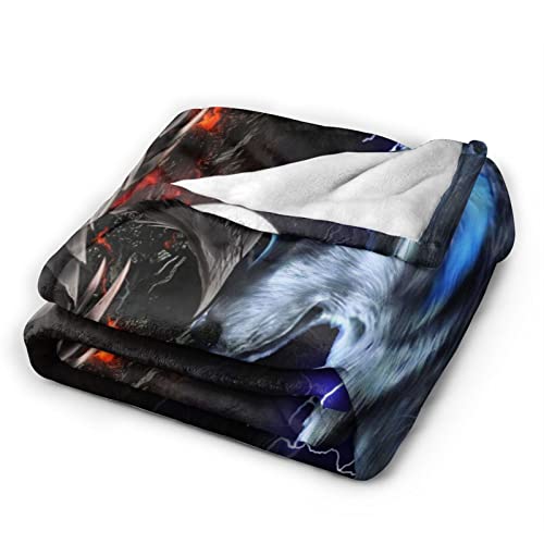 Cool Dragon And Wolf Flannel Fleece Blanket Printed Ultra-Soft Warm Throw Blankets Anti-Pilling For Bed Couch Sofa Travel Camping 80"X60" #TOP1