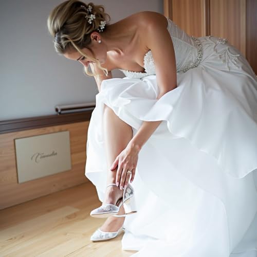 SIFIEELAR Womens LOW HEEL Sandals Ankle Strap Pointed Toe Sandals mesh wedding Party embroidery Shoes4