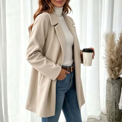 Trench Jacket Women Fall Midi Length Lapel Collar Open Front A-Line Coat - image 5