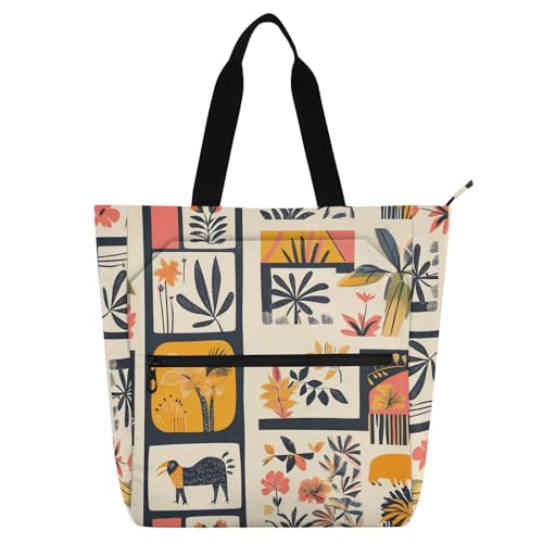 Amooorous - Bolsas decorativas para niños y niñas, figura simple de plantas tropicales impermeables, bolsa de comestibles con cremallera para la universidad, compras, playa, arco iris, mochilas para