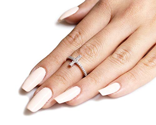 CloseoutWarehouse Cubic Zirconia Christian Sideway Cross Ring Sterling Silver (Comes in Colors)3