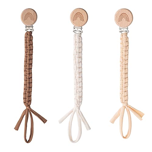 Symbolife Pacifier Clip For Boys Girls Pacifier Holder Leash Boho Rainbow Wooden Clips Handmade Braided Cotton Unisex Baby Shower Birthday Gift Christmas Gift #TOP8