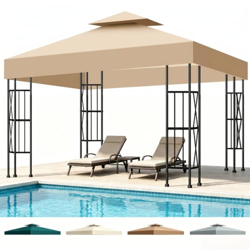 Pavillon Ersatzdach 3x3 m Wasserdicht Doppeldach mit Air Vent UV-Beständig Winterfest Stabil 300D Polyester Pavillondach Ersatzbezug Pavillondach für Garten Camping Terrasse (Khaki)