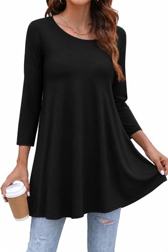 Image of ENMAIN Womens Tops 3 /4 Sleeve Tunic Tops Dressy Casual Plus Size Tunic To Wear With Leggings Swing Shirt Loose Fit Blouses