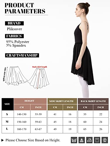 Pliksuver Women Ballet Wrap Skirt Chiffon Dance Skirt Pull-On With Elastic Waistband For Women Girls Adult (As1, Alpha, L, Regular, Black, L(Height：63-67")) #TOP2