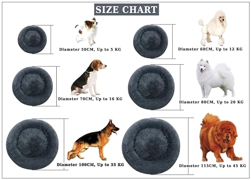 Comlax Beruhigende Donut Hundebetten XXL, Rundes Kissen mit abnehmbarem waschbarem Bezug, Anti-Angst-Kunstfell-Kuscheltier, Flauschiges, bequemes, pelziges Haustierbett (100cm, Dunkel Grau)