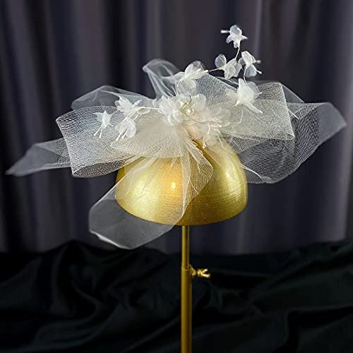 Fascinator tocado de malla de alta costura con clip floral lateral 5