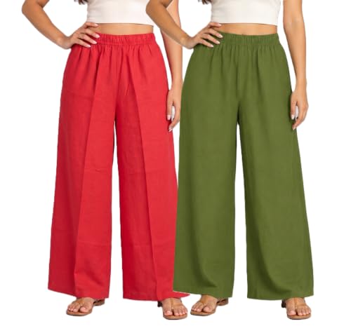 Image of Plaazo Women's Cotton Palazzo | Wide Leg Palazzo for Women | Soft Breathable High Waist Bottom Wear | Comfortable Casual, Office, Travel for Women