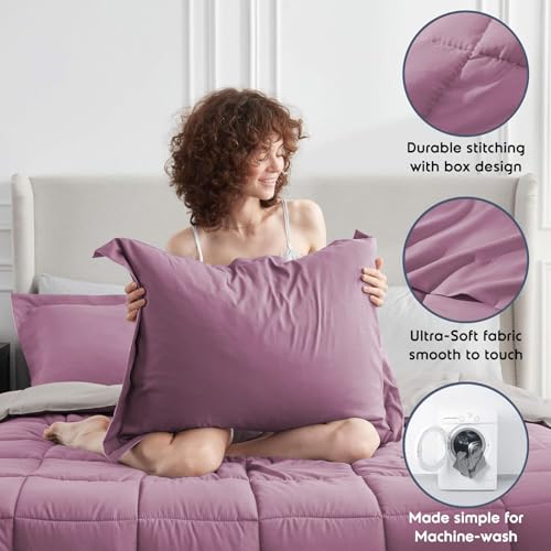 Image of FURBO Microfiber Reversible AC Comforter Set for Double Bed | 200 GSM Lightweight All Season Quilt, Soft Warm Blanket with 2 Pillow Covers | King Size (90 x 100 Inches, Plum & Vanilla)
