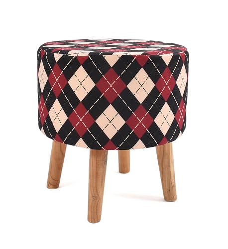 Image of NACIA Printed Ottoman Stool Set of 2 | Soft Cushioned Velvet Pouf Footrest with Wooden Legs | Decorative Seating Stool for Bedroom Living Room Home & Office (16x16x17 Inch, Maroon Cross)