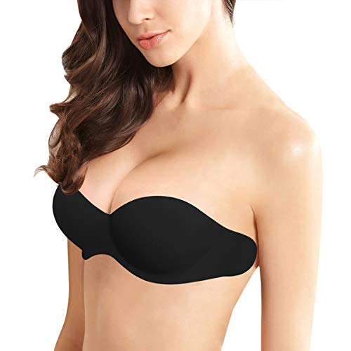 YICHAOYILIANG U Shape Plunge Bra Strapless Backless Push Up Self Adhesive Bras (C, 04black)