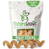 Nature Gnaws Bully Stick Springs for Dogs 7-8" (6 Count) - Long Lasting for Aggressive Chewers - Natural Curly Beef Dog Chew Bones - Rawhide Free