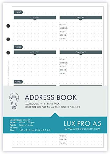 Recharges pour carnet d'adresses A5 pour classeur de bureau