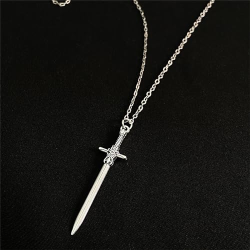 Gothic Sword Cross Necklace Punk Cool Long Dagger Knife Antiqued Silver Carved Pendant Chain Necklace for Men Women Goth Halloween Cosplay Christmas Party Rock Hip Hop Fashion Jewelry Gifts4