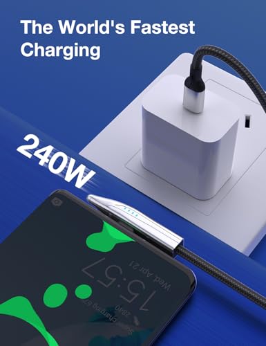 240W USB C Cable, Right Angle USB C to USB C Fast Charging Cable with Unique Aircraft Shape, Round Nylon Braided Type C Cable, C to C Charging Cords for iPhone 16 15 Series/Samsung/Laptop, 4FT