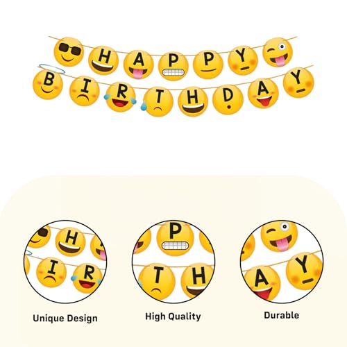 Image of Party Propz Emoji Theme Happy Birthday Decoration Kit -60 Pcs, Birthday Decoration Items with Emoji Return Gift Bags, Emoji Happy Birthday Banner, Birthday Decor for Boys & Girls (Latex)