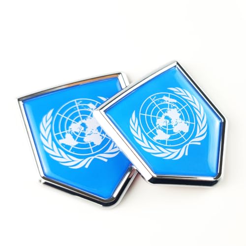 Image of Newperlite United Nations UN Flag Decal Sticker Car Emblem Flag Car Decoration Accessories Chrome Shield for Truck Vehicles Cars, 2 Pack