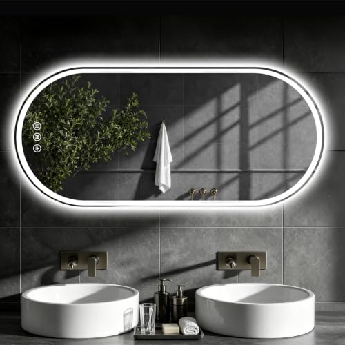 XRAMFY Badspiegel mit Beleuchtung LED 152×66CM Anti-Beschlag Badezimmer Wandspiegel Badezimmerspiegel IP65 Wassergeschützt – Ansicht 1