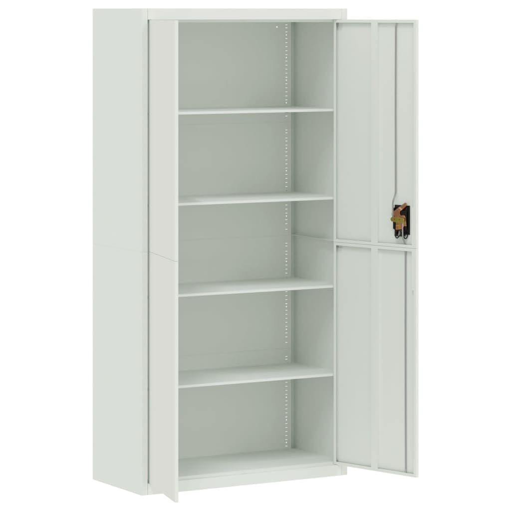 Armario archivador 90 x 40 x 180 cm, acero, con cerradura, color gris claro con 4 estantes para documentos y suministros de oficina
