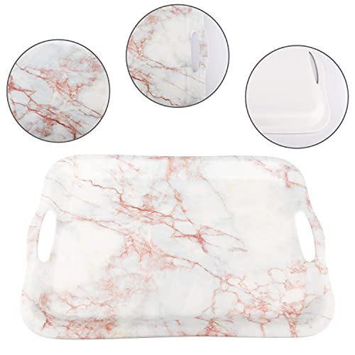 image for Fanqube IAXSEE Large Melamine Serving Tray with Handles, White Marble 