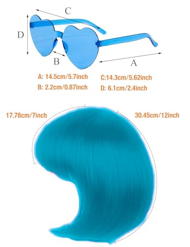 Image of LIULIUBTY Short Bob Hair Wigs Straight with Flat Bangs Synthetic Colorful Cosplay Daily Party Neon Wig for Women with Wig Cap 12 inch Natural As Real (Teal Blue)