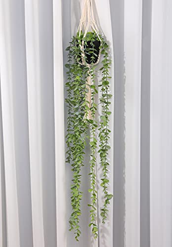 Asano Season Fake Plants Artificial Eucalyptus With Hanging Plant Hanger 2.6 Ft Faux Greenery Vine Potted Plants In Black Pot And Cotton Rope For Boho Home Green House Garden Indoor Bedroom Décor #TOP4