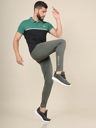 Image of TECHNOSPORT Men's Slim Fit Track Pants with Zip Pockets, ELASTO Plus Quick Dry Stretchable Lightweight Lower for Gym Running Yoga and Sports