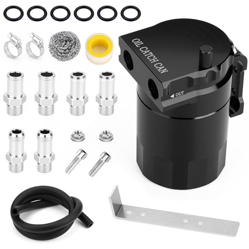 Aluminum Oil Catch Can with Baffled Filter, Baffled Filter Captures Oil & Moisture,Automotive Replacement Fuel & Water Separators (Upgraded, 3.3 FT)
