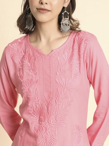 Image of VAIRAGEE Women's Embroidered Lukhnavi Chikankari Work Straight Rayon Ethnic Kurta | Casual Office Kurta for Women