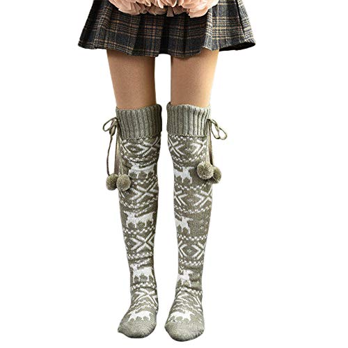 Women's Cable Knit Thigh High Boot Socks Extra Long Winter Stockings Leg Warmers (Gray-7, One Size)