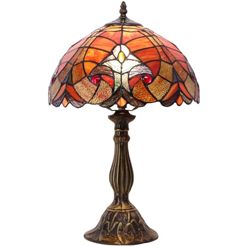 Image of WERFACTORY Tiffany Lamp Red Liaison Stained Glass Table Bedside Lamp