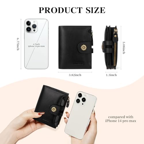 Image of Wallet Women,RFID Blocking Leather Womens Wallet Bifold Compact Card Holder Small Wallet for Women with Removable ID Window Black
