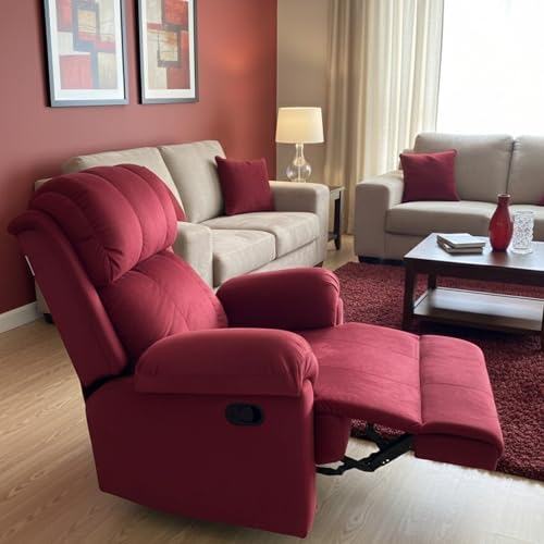 Image of Fabric Livo Recliner Sofa Chair Single Seater for Living Room, Office Manual Push Back Recliner Sofa Chair with Cushioned Armrest & Back Support (Maroon)