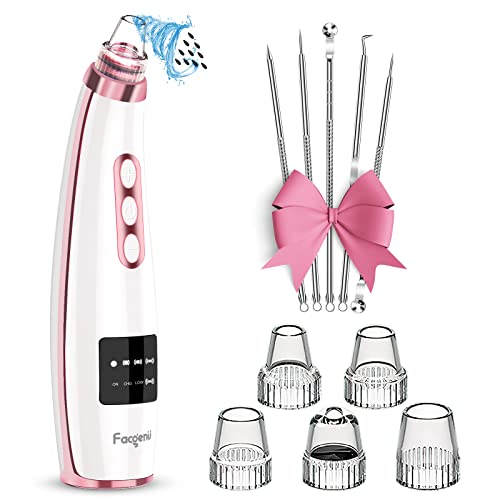 Blackhead Remover Pore Vacuum, Blackhead Remover Vacuum Pore Cleaner Electric Black Head Suctioner Acne Extractor Kit with LED Display, 5 Suction Levels and 5 Probes
