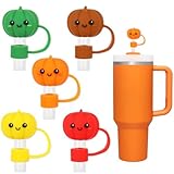 Whaline 5Pcs Fall Pumpkin Straw Cover Cap Cute Pumpkin Face Reusable Silicone Straw Topper 10 Mm/0.4 Inch Straws Tip Lid Protector for Autumn Thanksgiving Party Favors