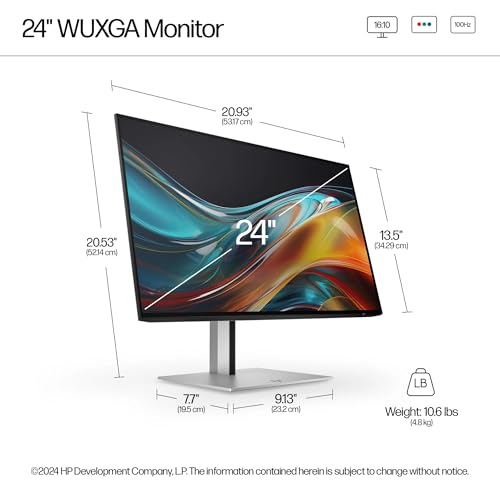 Image of HP Series 7 Pro 24 Inch WUXGA Desktop Monitor 724pn 100Hz IPS 16:10 350 nits Anti-Glare Height Adjustable Tilt Swivel Pivot VESA Mountable HDMI USB Hub DisplayPort 5ms Black /Silver 8X534AA (Renewed)
