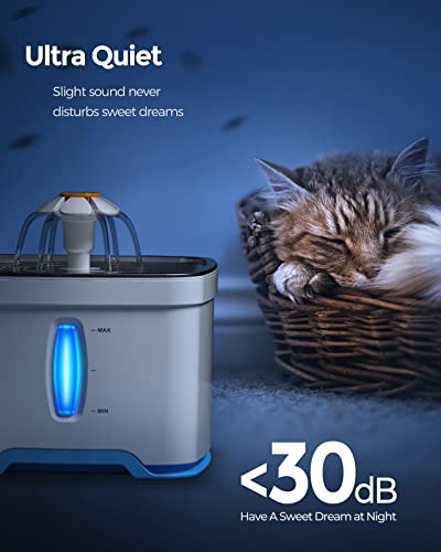 Peteast katzenbrunner: LEISE Trinkbrunnen für Katzen/Hunde 2.5L mit Sichtfenster& Nachtlicht für Katze, Hunde, Vogel - Image 3