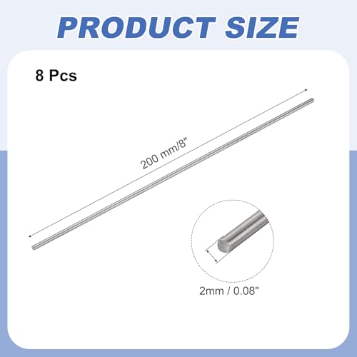 QUARKZMAN 8 Stk Titanium Rundstange 0.08 Zoll Durchmesser(2mm) 8 Zoll Länge GR5 Metall Solide TC4 Titanium ium Rundstange Stangenmaterial Für Modellflugzeug Autos Schiff DIY Basteln