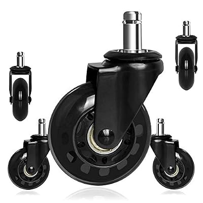 8T8 Upgraded Chair Caster Wheels 2.5'', Swivel Caster Wheels Heavy Duty with Plug-in Stem,Quiet & Smooth Rolling, No Chair Mat Needed, Safe for Hardwood Carpet Tile Floors,Set of 5 (2.5inch, Black)