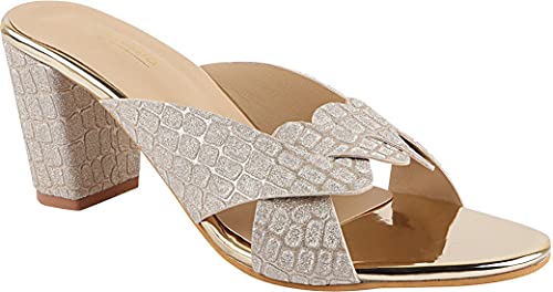 Shoetopia Tacones de bloque Peep Toes para mujer y niña, Dorado, 6 UK