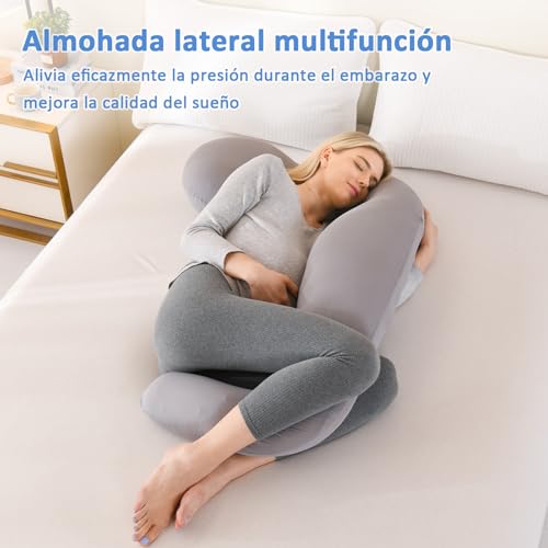 SHANNA Almohada Embarazada, Seda de Hielo Cojin Embarazada, Cogin Embarazadas Dormir en Forma de U, Cojines para Embarazadas con Funda de Seda de Hielo (Gris Oscuro) - imagen 5