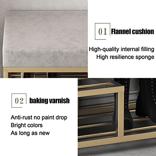 Banc à chaussures en velours vert 100x35x45cm avec cadre en métal doré pour entrée