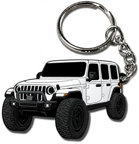 FOUR WHEEL BEAST Jeep Wrangler Keychain - Officially Licensed Jeep Rubicon Accessories JL Key Chain JKU 2024 2023 (White)