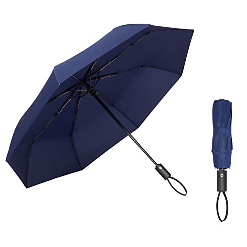 SYNHOK Parapluie de voyage pliable compact, durable, coupe-vent, portable avec baleines solides, auvent renforcé, poignée ergonomique, ouverture/fermeture...
